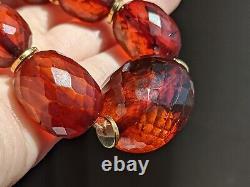 Antique Perles De Bakelite Art Déco 58.6 Gr Collier Perlé Cerise Amber Faturan