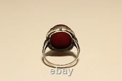 Antique Rare Nice Hand Made Solid Silver Ladies Ring Avec Cerise Amber