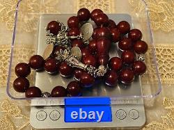 Antique Rare Set De Musée Cherry Amber Bakélite Faturan Perles De Prière 135 Gr