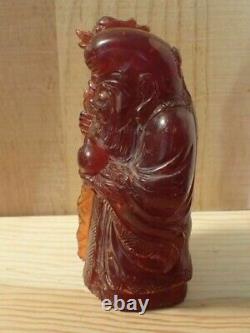Antique Red Cherry Amber Sculpture De La Divinité Chinoise De La Longévité (shou)