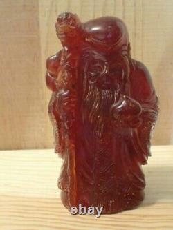 Antique Red Cherry Amber Sculpture De La Divinité Chinoise De La Longévité (shou)