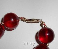 Antique Stunning Genuine Cherry Amber Bakelite Collier Perles Rondes 76,6 Grammes
