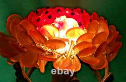 Antique Tchèque Fleur De Verre Rouge Ambre Beaded Bulb Cover Lamp Shade Tchécoslovaquie