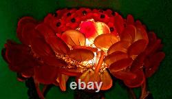 Antique Tchèque Fleur De Verre Rouge Ambre Beaded Bulb Cover Lamp Shade Tchécoslovaquie