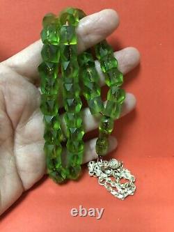 Antique Vert Faceté Damari Cherry Amber Bakélite Prière Islamique 37 Perles R1