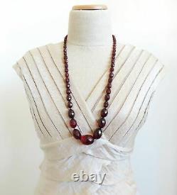 Antique Vintage Art Déco Cherry Amber Faceted Graduated Bead Necklace 33 L 50gr