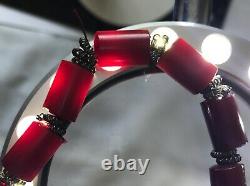 Antique Vintage Cherry Amber Rouge Bakélite Faturan Rare Perles De Prière Collier 103