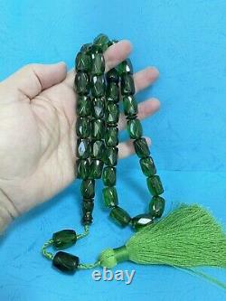 Antique XL Faceted Green 7up Cherry Amber Bakelite Prière Islamique 33 Perles R1