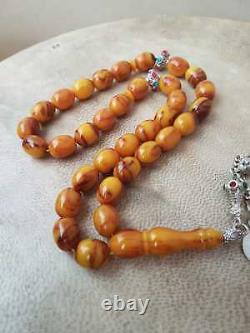 Antique-ottoman Cerisier Amber Bakelite Faturan Perles-perles Collier Tesbih Masqu