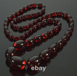 Art Antique Déco Cerise Ambre Bakélite Chained Collier De Perles C. 1920