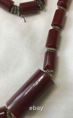Artdeco Antique Vintage Cerise Ambre Rouge Bakélite Faturan Rare Collier De Perle 103
