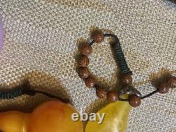 Authentic Cherry Amber & Jade Antique Qing Chinese Imperial Tribunal Necklace