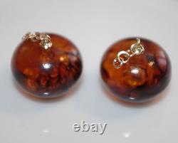 Authentiques boucles d'oreilles en ambre de cerisier en bakélite dorée 14 carats de 20 mm de diamètre