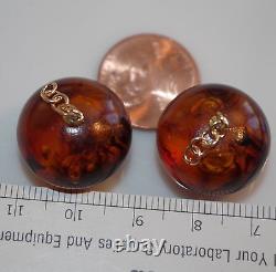 Authentiques boucles d'oreilles en ambre de cerisier en bakélite dorée 14 carats de 20 mm de diamètre