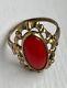 Bague Ancienne En Corail Rouge Foncé En Or 14 Carats, Taille 6