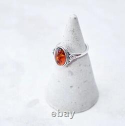 Bague classique en ambre de la Baltique Bague de fiançailles en ambre naturel Bague en argent sterling