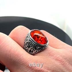 Bague déclaration en argent ambre rouge naturel bague antique 925 sterling fait main