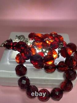 Bakélite facetée en ambre de cerisier antique - prière islamique de 33 perles 51g R3