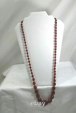 Bel Art Deco De 1920 Cerise Ambre Bakélite Perles Lariat Longueur 35-58 Grams