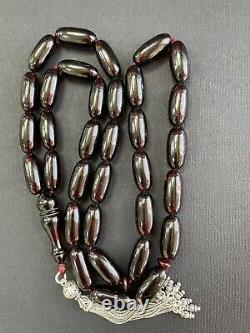 Belle Antique Faturan Cerise Ambre Bakélite Perles De Prière Islamiques 75g R3