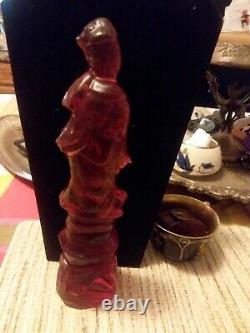 Belle Cherry Red Amber Carving Figure De Chinese Lady Hight 9.5 Statue