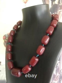 Big Cherry Faturan Bakelite Antique Allemagne Collier Perles Islamiques Années 1920