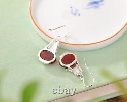 Boucles d'oreilles de style antique F02 Arabesken Ambre Rouge Blutbernstein Argent 925