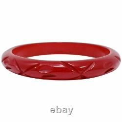 Bracelet vintage en bakélite rouge cerise ambre taillée