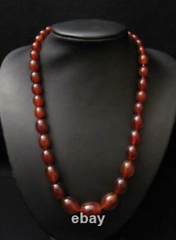 Carnelian Cherry Amber Bakelite Perles Ovales Collier 66gms Faturan Prière Inquiétude
