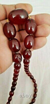 Cerise Ambre Bakélite Perles Antique Vintage Faturan Collier Testé 57g