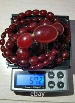 Cerise Ambre Bakélite Perles Antique Vintage Faturan Collier Testé 57g