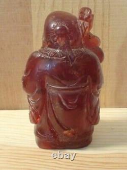 Cerise Rouge Antique Amber Carving De La Divinité Chinoise De La Longévité (shou)