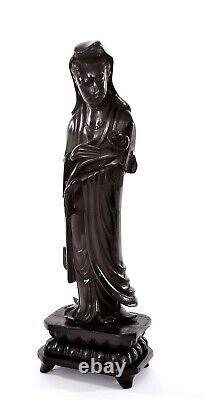 Cerisier Foncé Chinois Amber Bakélite Faturan Sculpté Guan Quan Kwan Yin Bouddha 476g