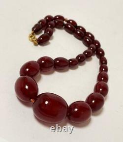 Cherry Amber Bakelite Marbled Faturan Oval Beads Necklace 38,3 Gms Prayer Worry