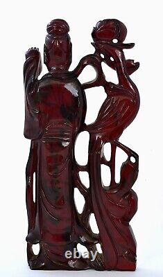 Chinese Cherry Amber Bakélite Faturan Carving Lady Figure 995g As Is