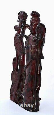 Chinese Cherry Amber Bakélite Faturan Carving Lady Figure 995g As Is