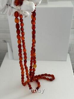 Collier ancien en ambre de la Baltique Allemagne Facetté à la main Cerise Cognac XL 60 51g