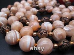 Collier bakélite cerise ambre marbré Balamuti perle nacre MOP 38 vintage