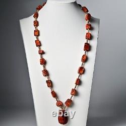 Collier de pendentif en agate carnelian rouge d'Inde orientale d'origine vintage