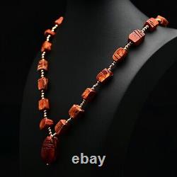 Collier de pendentif en agate carnelian rouge d'Inde orientale d'origine vintage