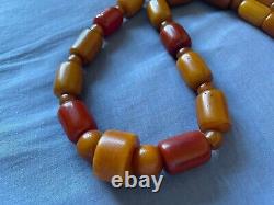 Collier de perles de prière en ambre cerise, bakélite vintage, couleur caramel, 233g