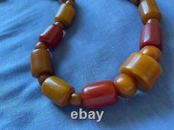 Collier de perles de prière en ambre cerise, bakélite vintage, couleur caramel, 233g