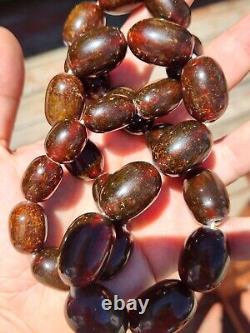 Collier de perles de prière en ambre pressé allemand baltique antique foncé Cognac EUC