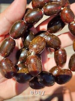 Collier de perles de prière en ambre pressé allemand baltique antique foncé Cognac EUC