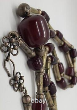 Collier de perles en ambre de cerisier en bakélite en argent sterling antique 925 108 gr