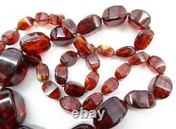 Collier de perles nouées en ambre de cerisier naturel ancien de haute qualité 34 pouces 91,2 grammes
