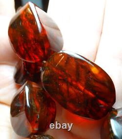 Collier de perles nouées en ambre de cerisier naturel ancien de haute qualité 34 pouces 91,2 grammes