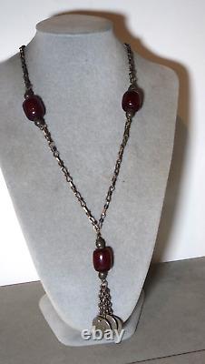 Collier de perles rares en ambre de cerisier en argent ottoman antique et bakélite faturan