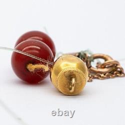 Collier en ambre de cerisier en or 9 carats de style antique vintage victorien Art Déco