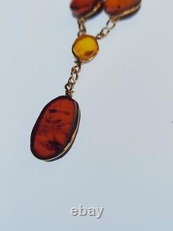 Collier en ambre de la Baltique gradué, fil doré, 22,9 grammes, bijou ancien Vtg de collection